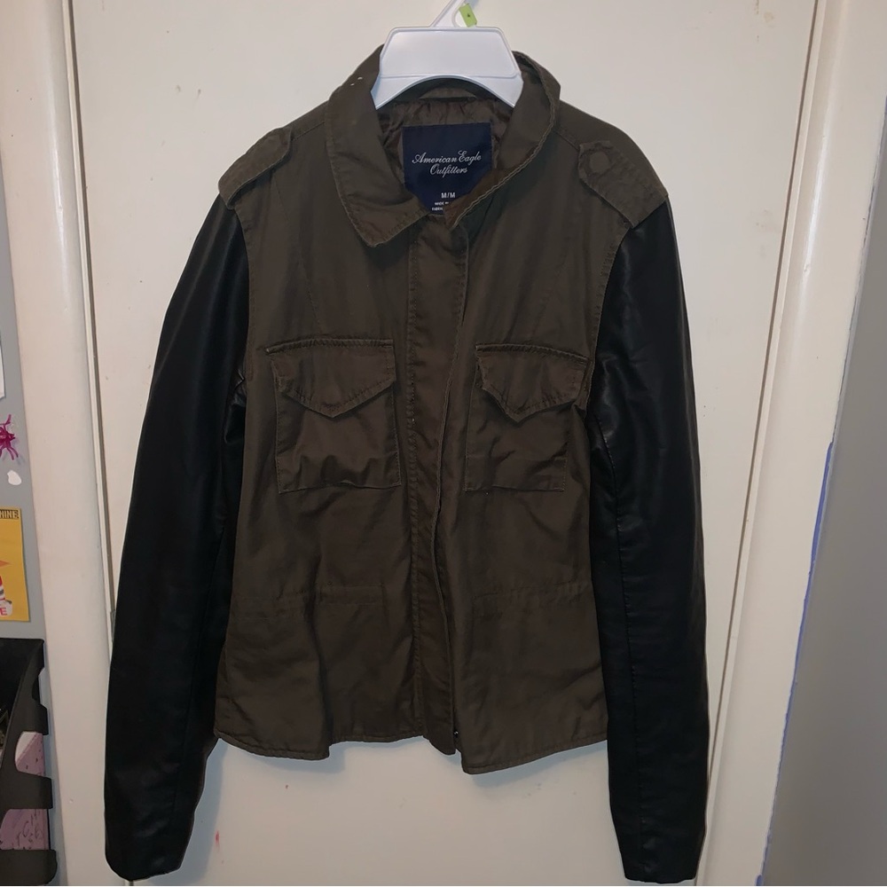 American Eagle faux leather sleeve jacket